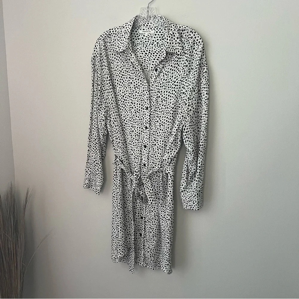 Emerson Fry SHIRTDRESS BLACK WHITE CHEETAH Print Button Front Women's Large - Picture 5 of 8